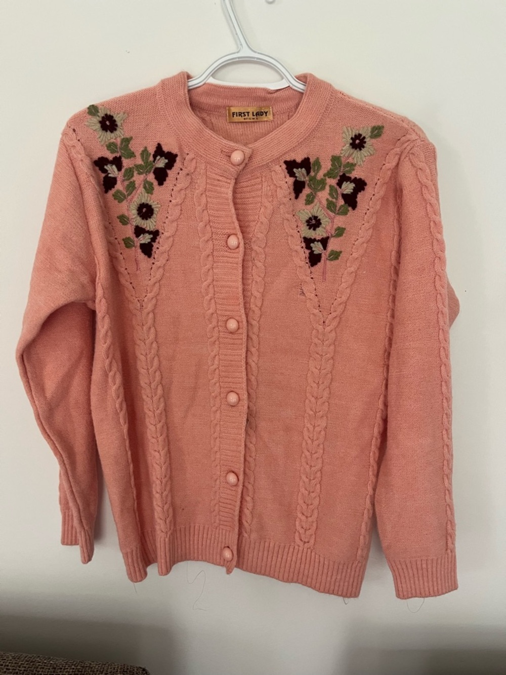 Hand Embroidered pink Sweater- Medium